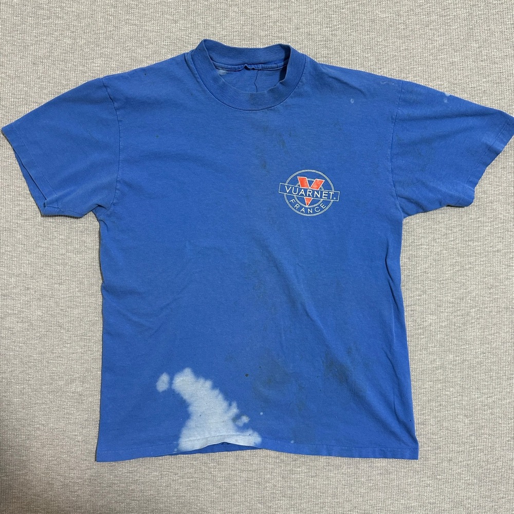 Vintage Vuarnet France Blue Graphic T-Shirt Distressed Thrashed Mens Medium